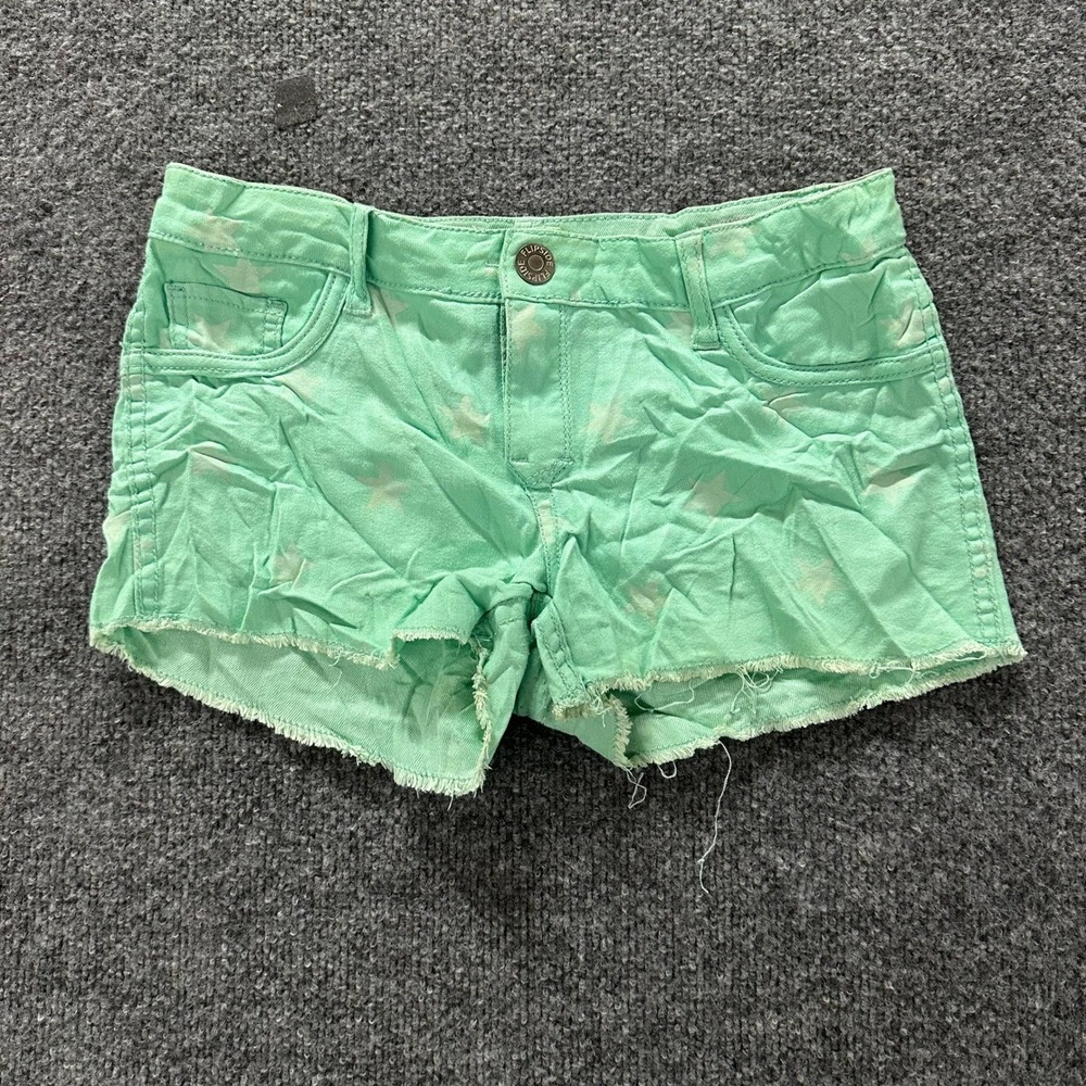 Flipside Shorts Girls Size 12 Mint Green Star Pattern Raw Hem Denim Casual